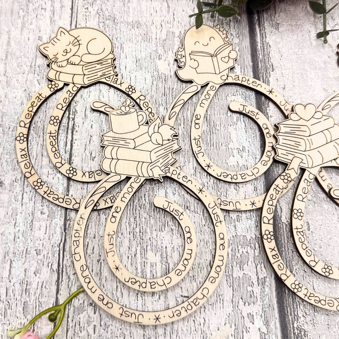 Just One More Chapter – Paintable Wooden Clip Bookmarks (Set of 5)