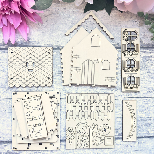Miniature Spring Cottage - Paint Your Own Fairy House (Wood Elements Only)