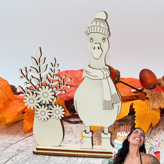 Autumn Goose & Flower Basket Décor
