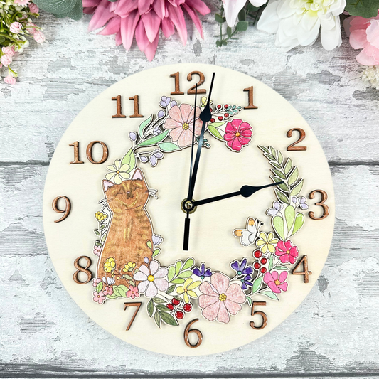 Spring Kitty Cat Clock Set - Clock included