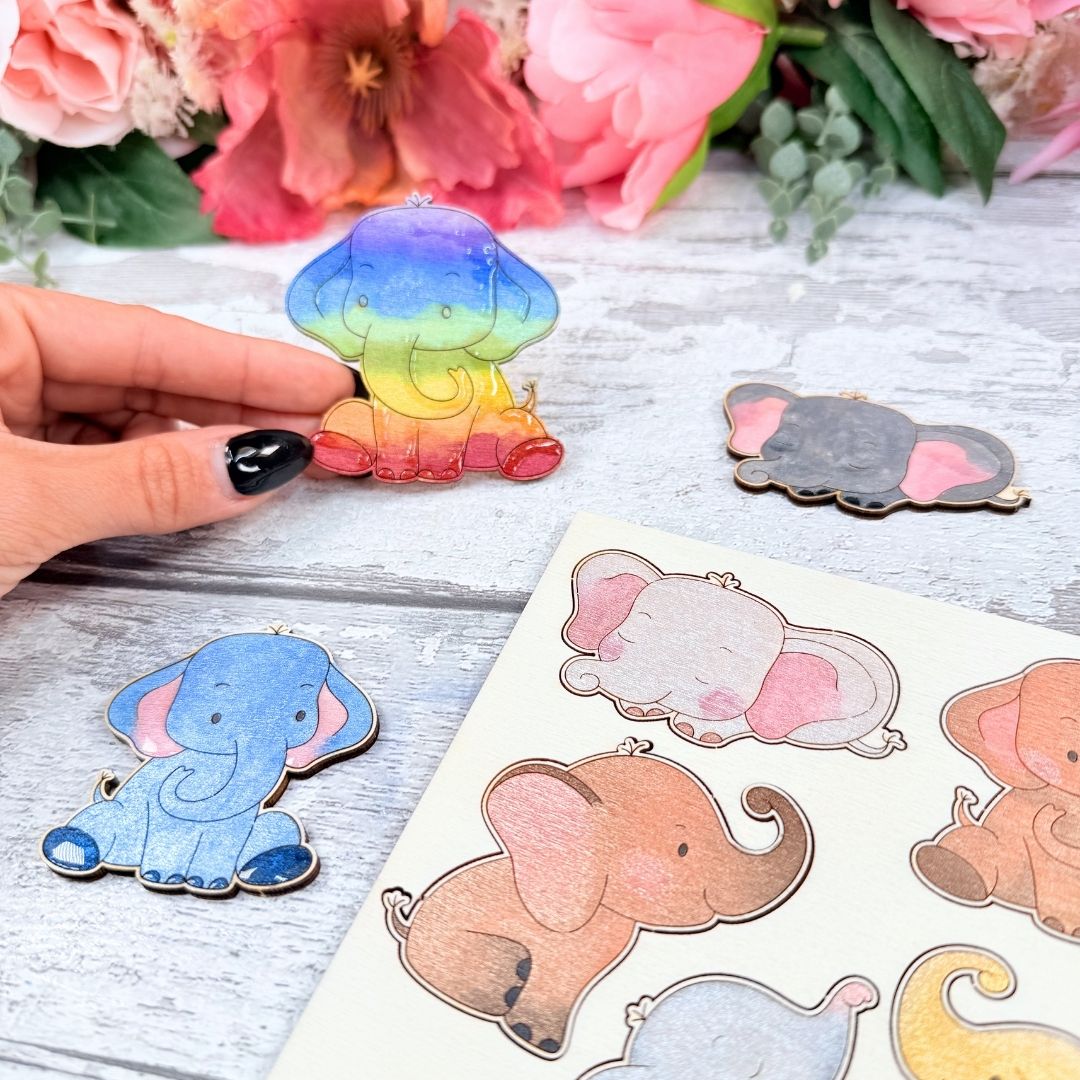 Baby Elephant Wooden Colouring Sheet