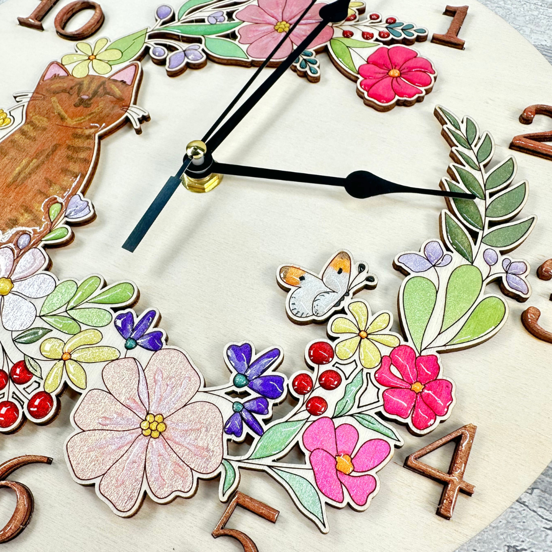 Spring Kitty Cat Clock Set - Clock included