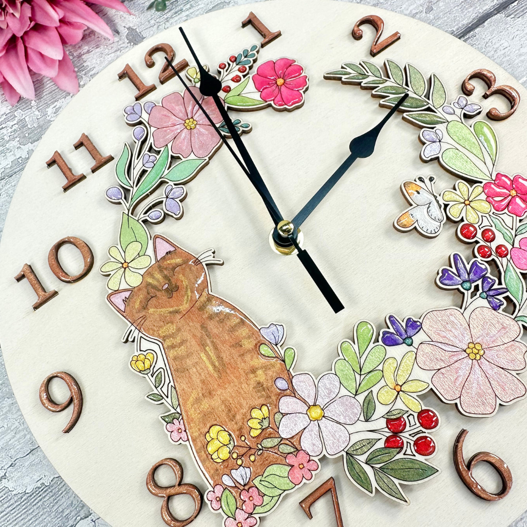 Spring Kitty Cat Clock Set - Clock included