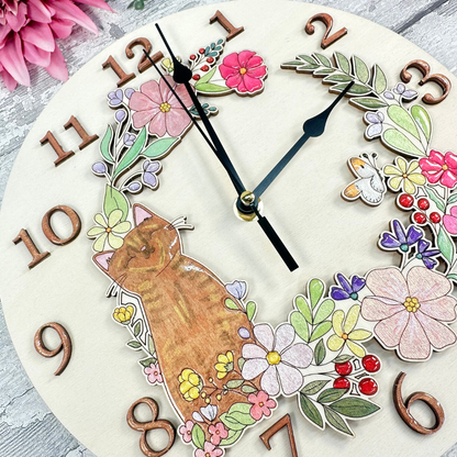 Spring Kitty Cat Clock Set - Clock included