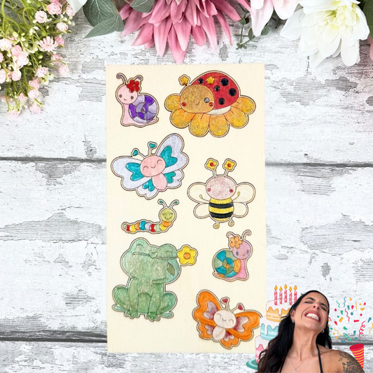 Mini Bugs & Frog Wooden Colouring Sheet