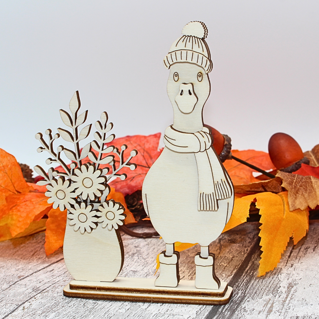Autumn Goose & Flower Basket Décor