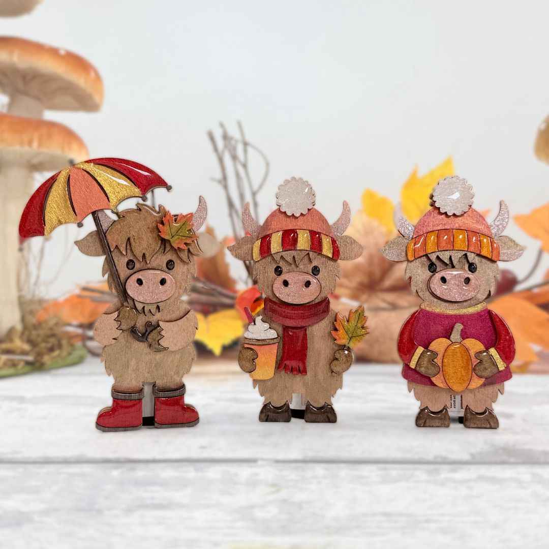 Autumn Highland Cow set - Standing set of 3 highland Cows