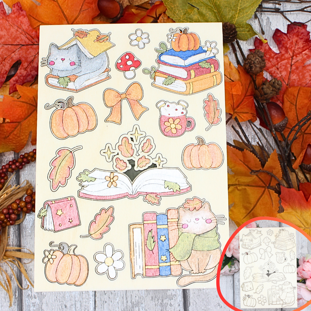 Cosy Autumn Kitty Set – A5 size, 15 pieces