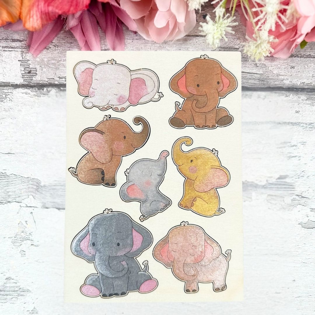 Baby Elephant Wooden Colouring Sheet