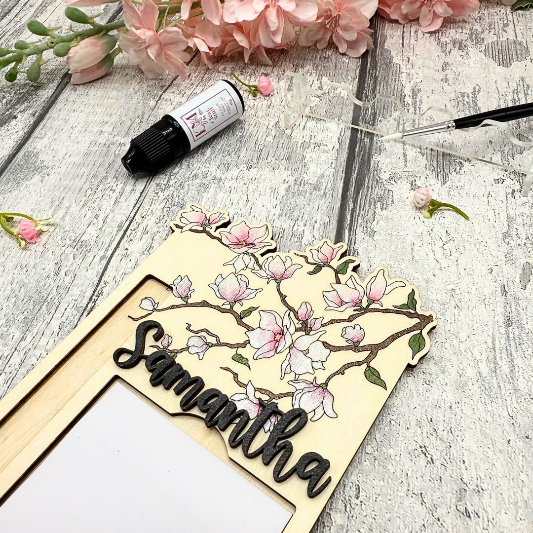 Cherry Blossom Personalised Notepad Holder – Paintable Wooden Desk Accessory