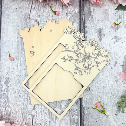 Cherry Blossom Personalised Notepad Holder – Paintable Wooden Desk Accessory