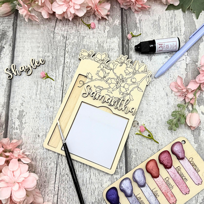 Cherry Blossom Personalised Notepad Holder – Paintable Wooden Desk Accessory