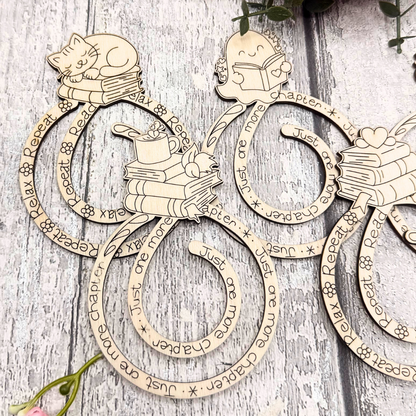 Just One More Chapter – Paintable Wooden Clip Bookmarks (Set of 5)