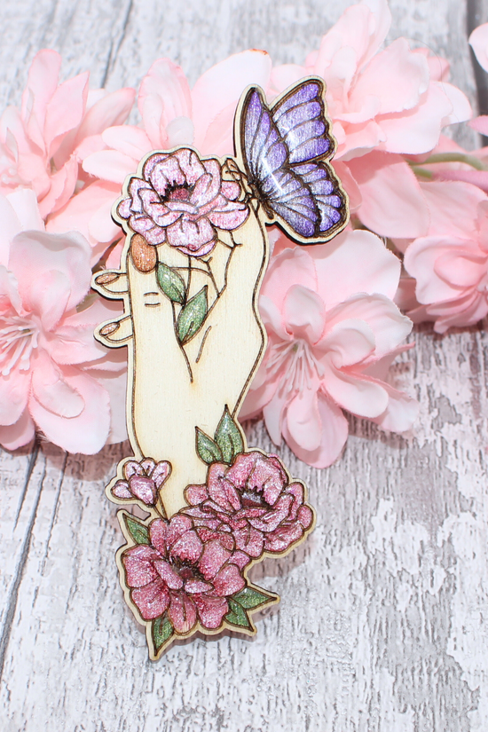 Floral Butterfly girl, Butterfly and hand floral and a beautiful bouquet of flowers