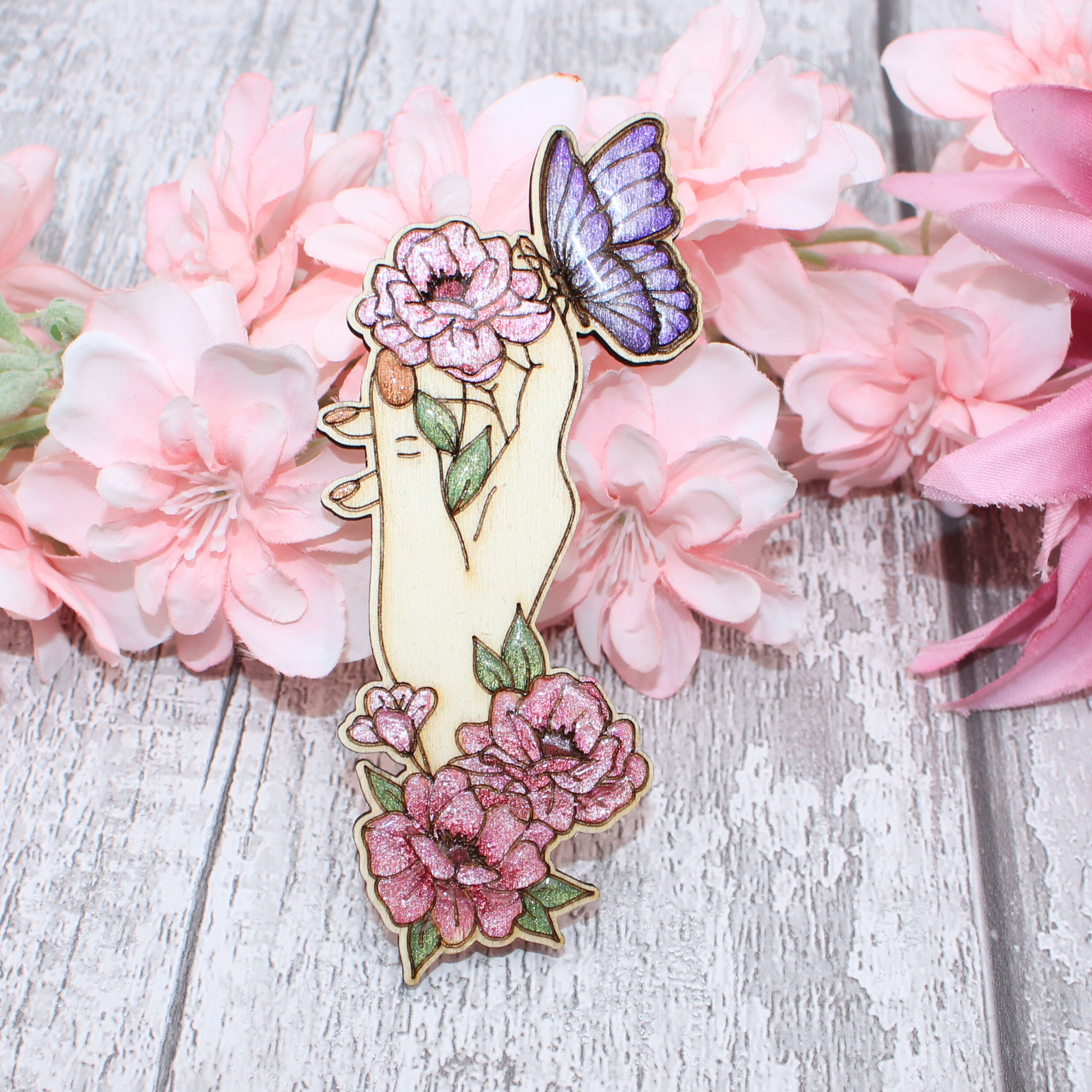 Floral Butterfly girl, Butterfly and hand floral and a beautiful bouquet of flowers