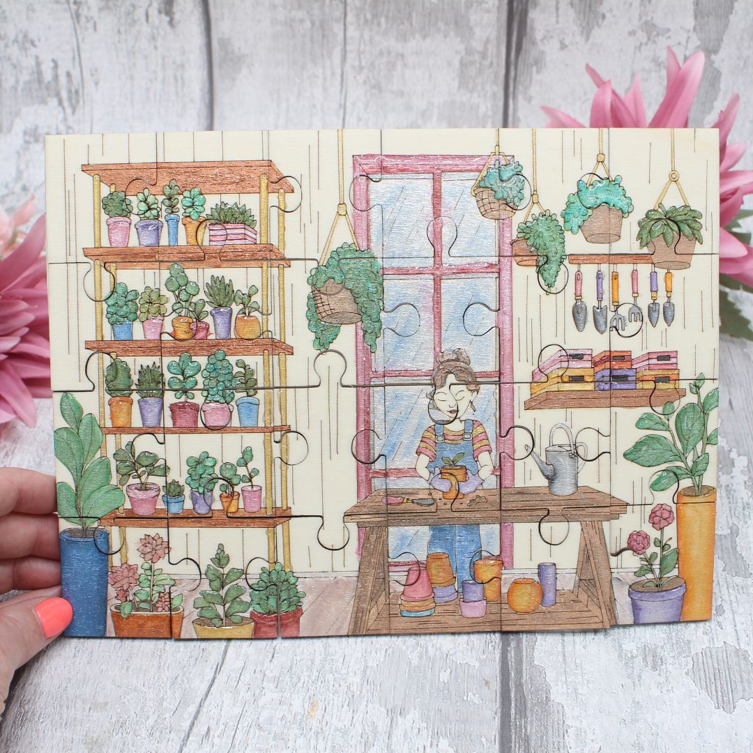 Gardening Scene Puzzle Colouring Sheet