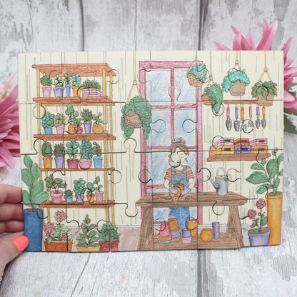 Gardening Scene Puzzle Colouring Sheet