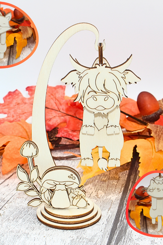 Autumn Wiggly Hanger Trio – Fox, Cat & Highland Cow