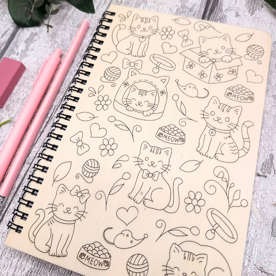 Purr-fect Pages A5 Notebook – Kitty Cat Wooden Cover
