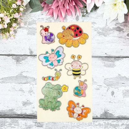 Mini Bugs & Frog Wooden Colouring Sheet