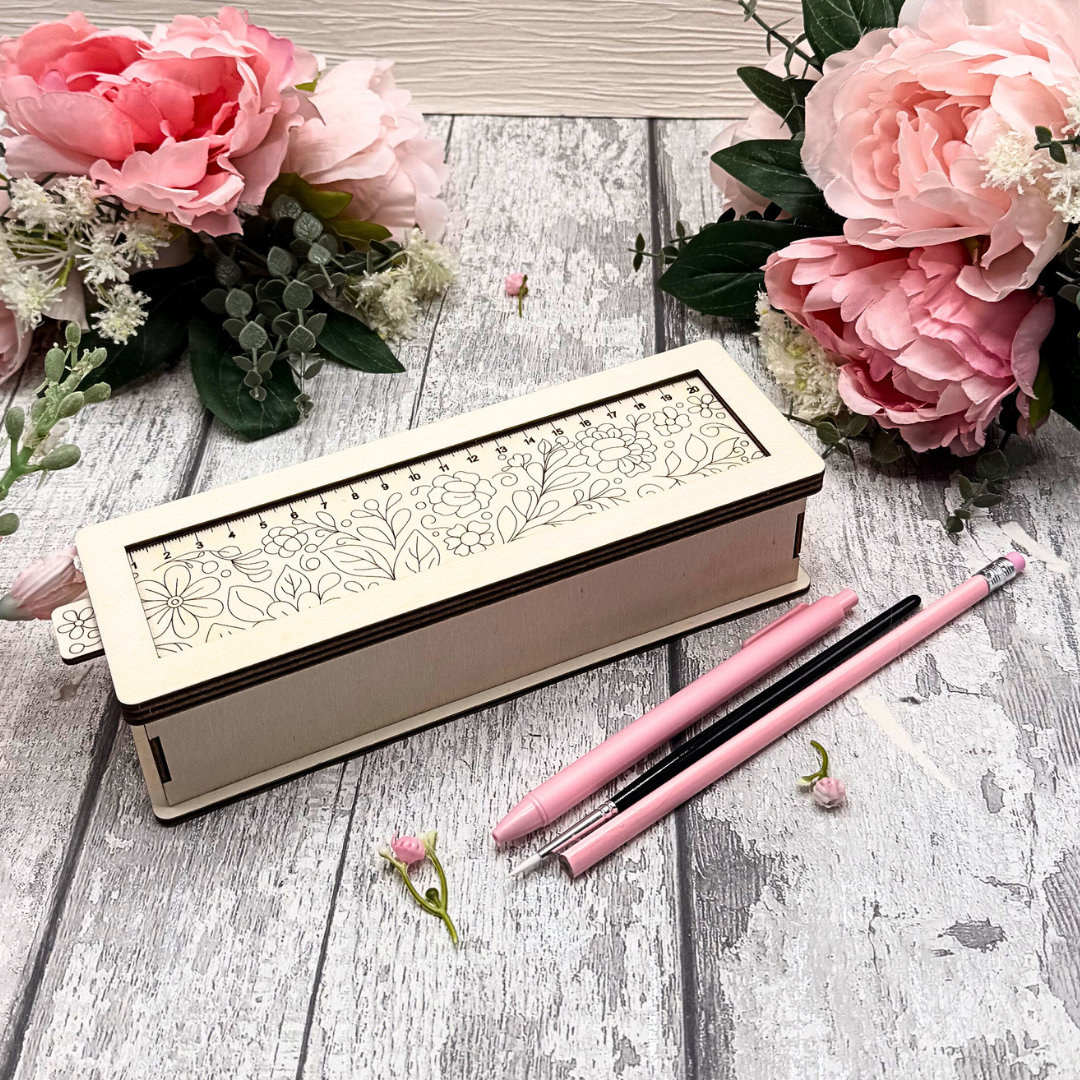 Floral Slide & Store Stationery Box – Buildable Wooden Craft Kit
