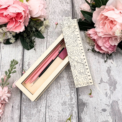 Floral Slide & Store Stationery Box – Buildable Wooden Craft Kit