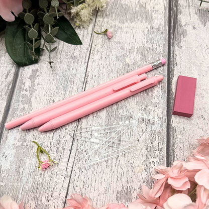 Blush Pink Stationery Set – Pens, Pencil & Acrylic Paper Clips