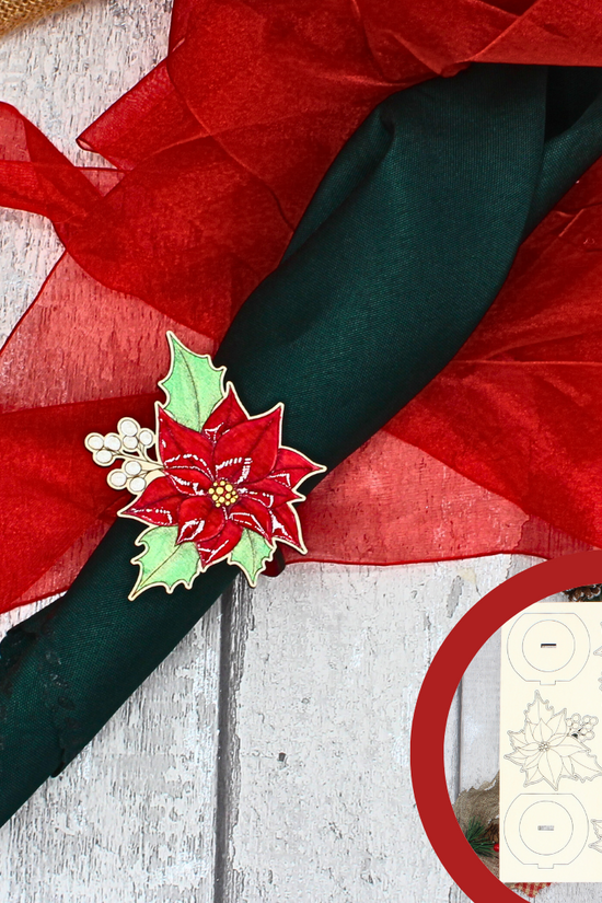 Poinsettia Christmas Napkin Rings - Set of 6