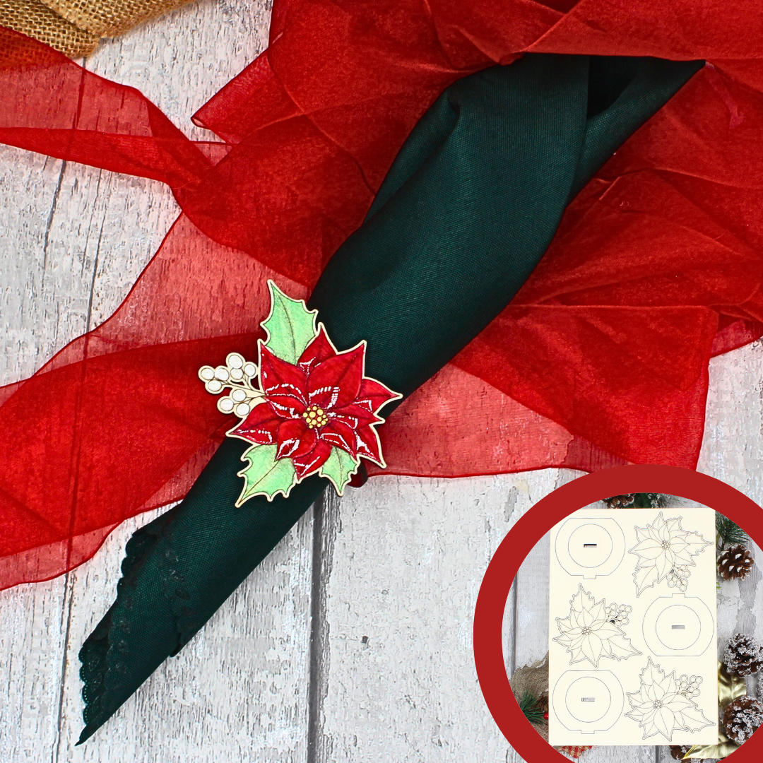 Poinsettia Christmas Napkin Rings - Set of 6
