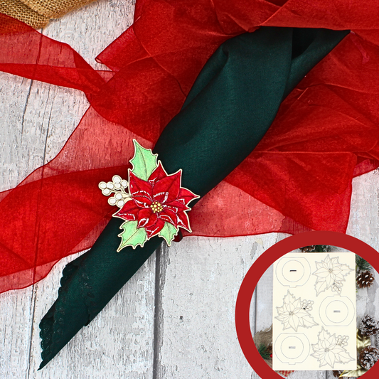 Poinsettia Christmas Napkin Rings - Set of 6