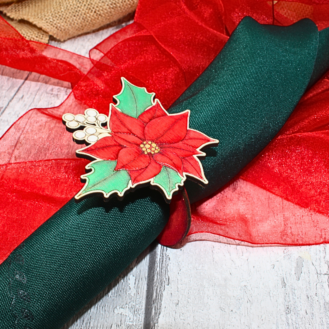 Poinsettia Christmas Napkin Rings - Set of 6