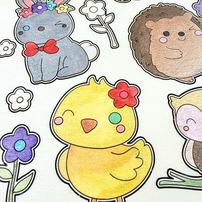 Summer Cutesy Animals Wooden Colouring Sheet
