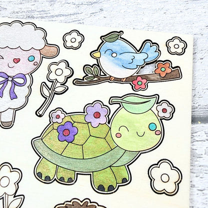 Summer Cutesy Animals Wooden Colouring Sheet