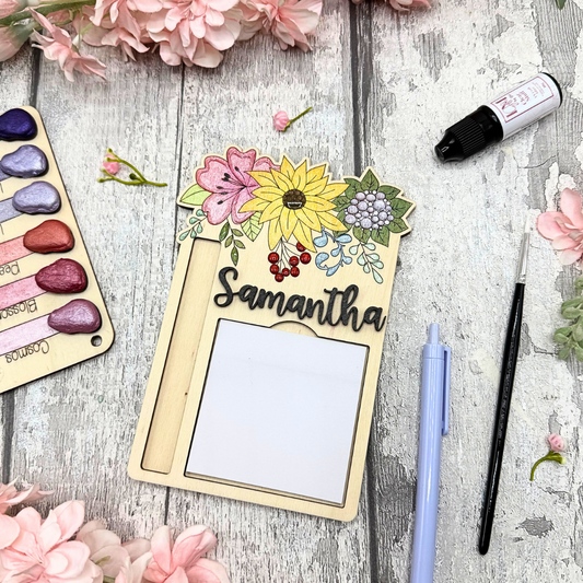 Sunflower Bloom Personalised Notepad Holder – Paintable Wooden Desk Accessory
