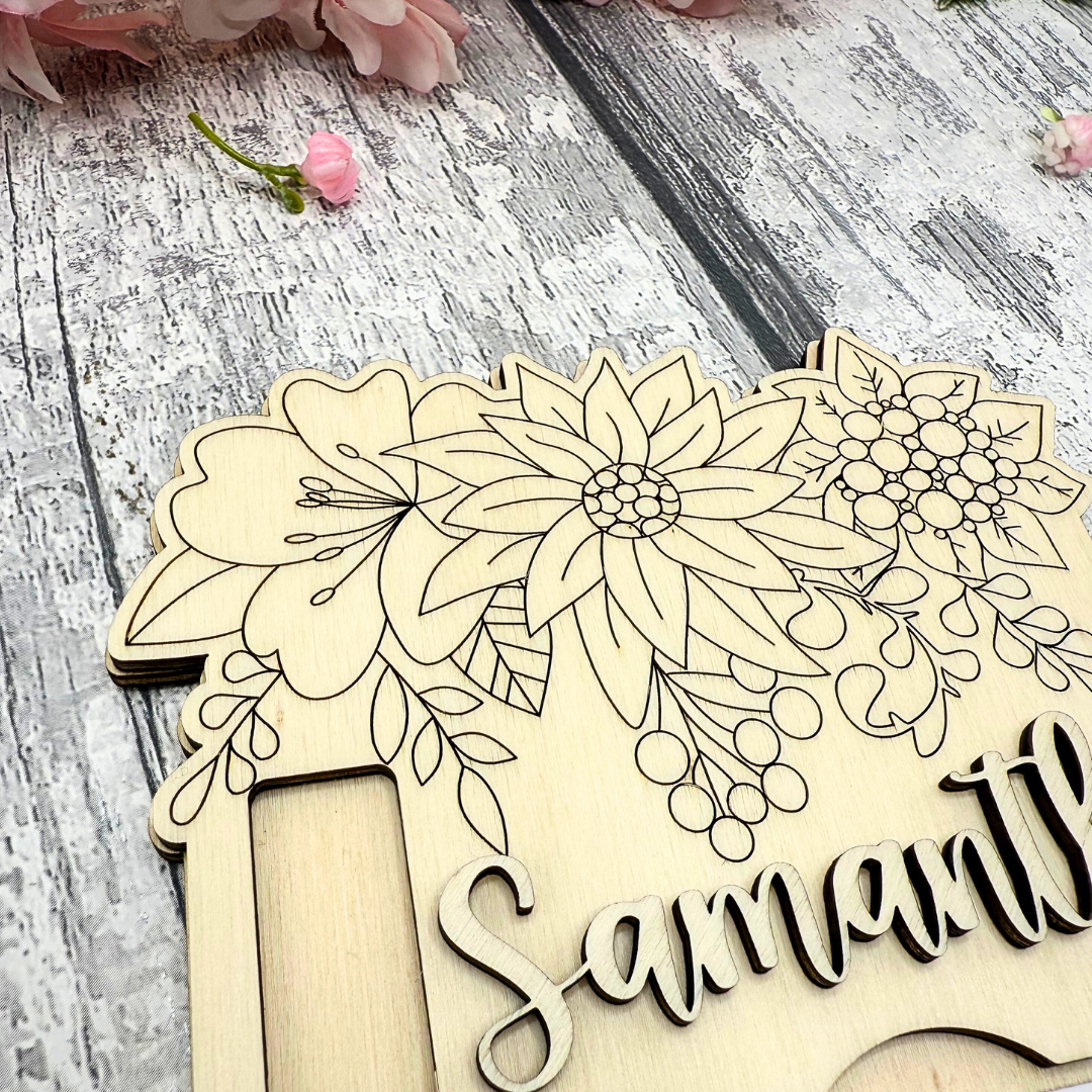 Sunflower Bloom Personalised Notepad Holder – Paintable Wooden Desk Accessory