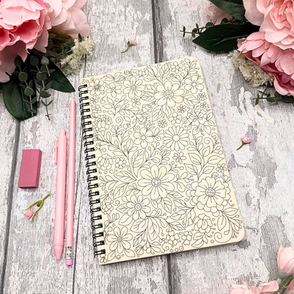 Floral Daydream A5 Notebook – Wooden Cover