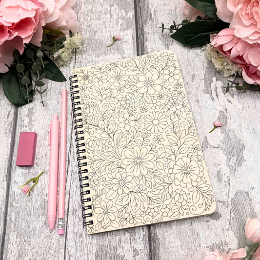 Floral Daydream A5 Notebook – Wooden Cover
