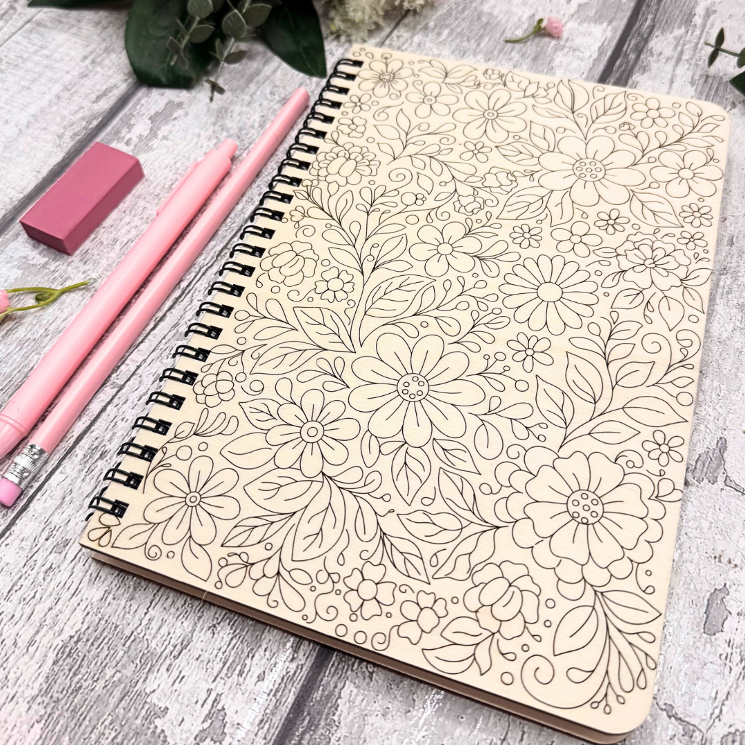 Floral Daydream A5 Notebook – Wooden Cover