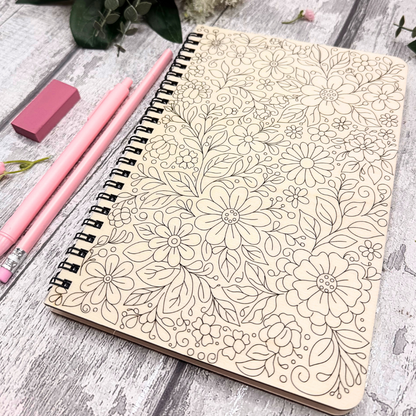 Floral Daydream A5 Notebook – Wooden Cover